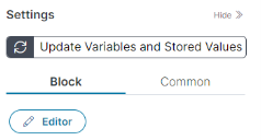 Image of the block settings of the Update Stored Values and VariablesQuick Action.